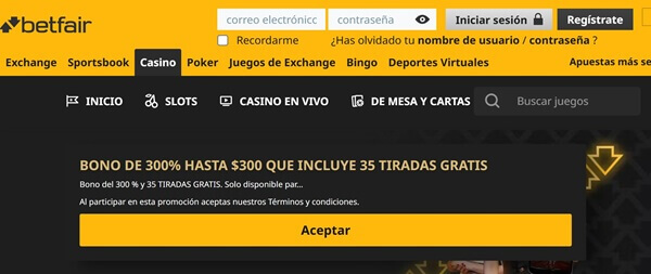 Bono de bienvenida de Betfair casino